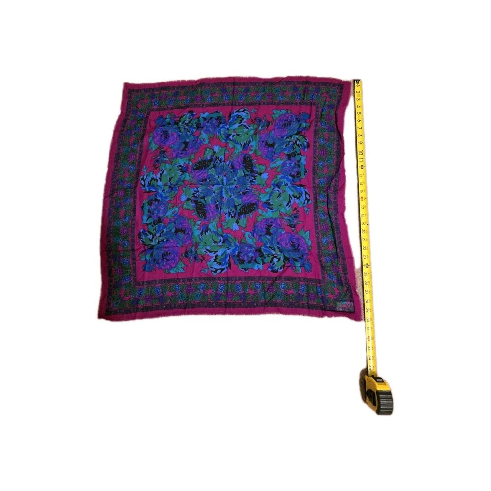 Vintage 1980s Berkshire Challis Floral Square Scarf Pink Purple Blue From Japan